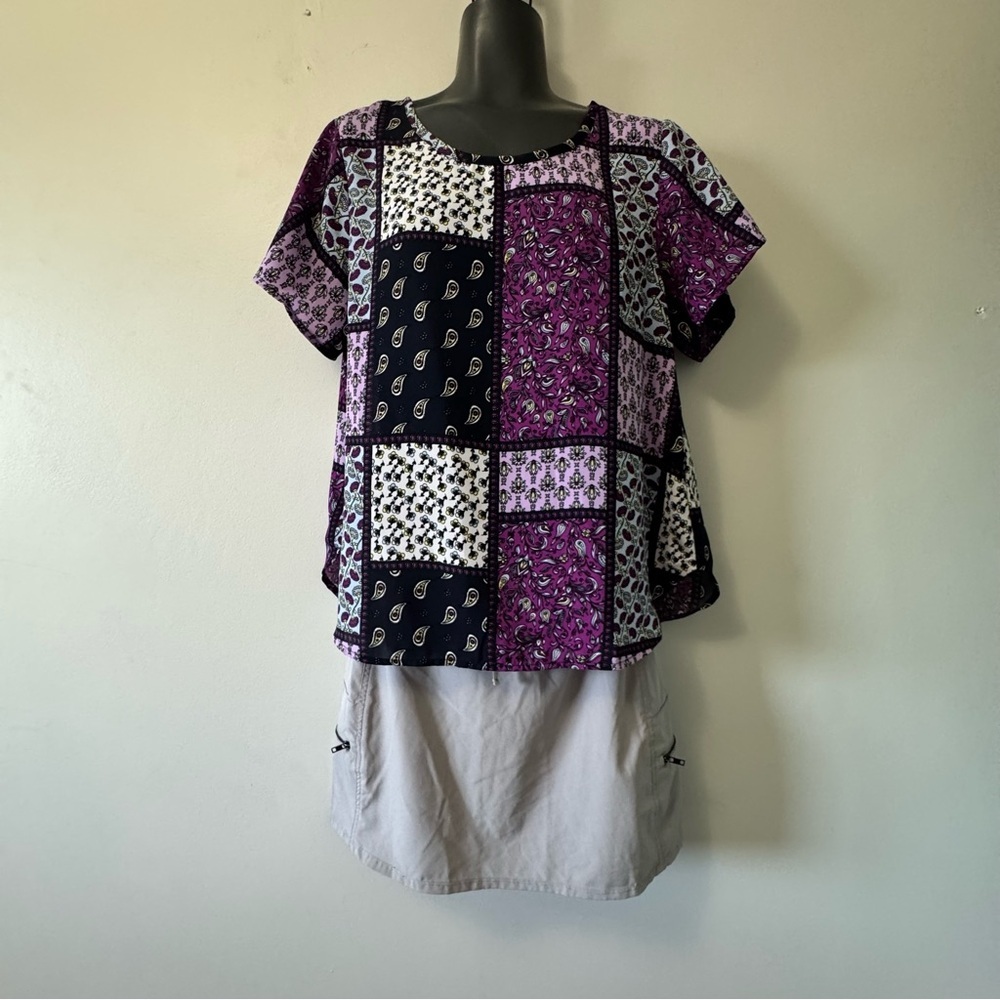 Christopher & Banks Purple and Black Boxy Short Sleeve Blouse